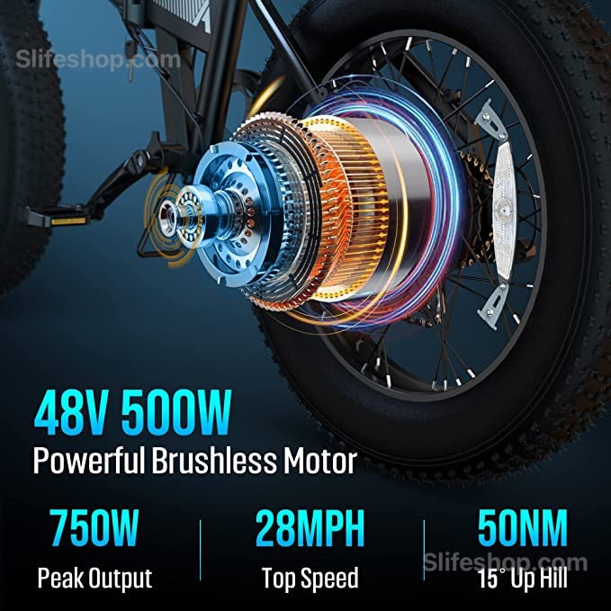 Foldable Electric Bike Fast Charge 20"x4" Folding Fat Tire Ebike, 28 MPH Snow Beach Mountain E-Bike, Shimano 7 Speed