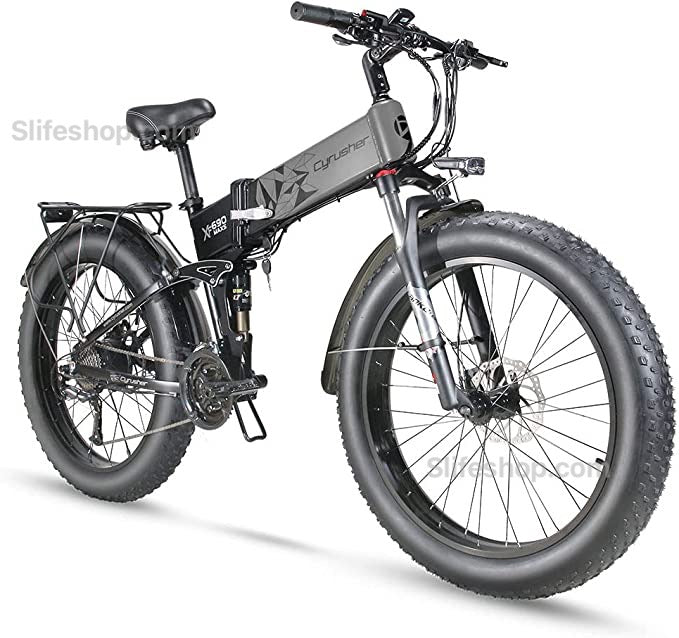 Electric Bike XF690 Folding Fat Tire Bike 48V 1000W 12.8AH for Adults Foldable Snow Bicycle Motorized with Full Suspension