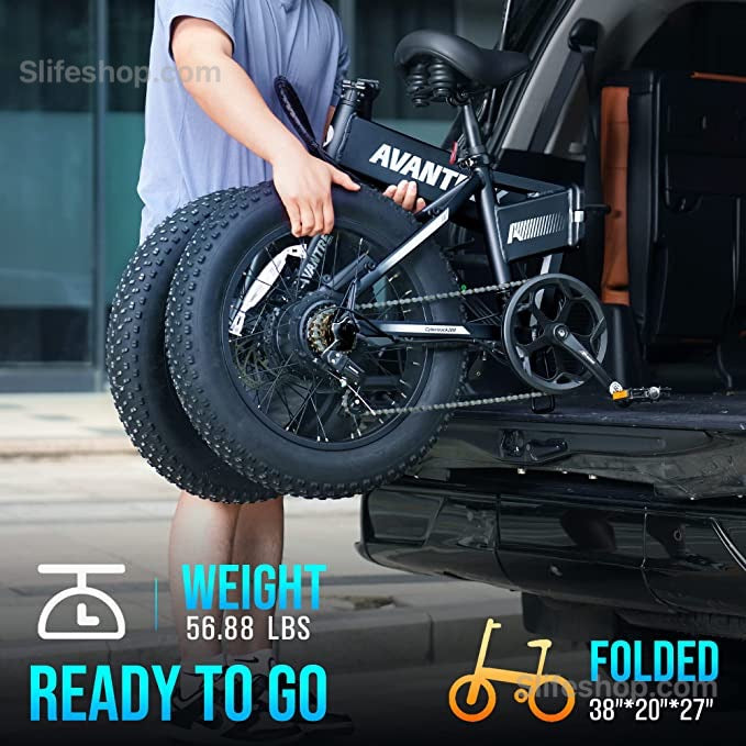 Foldable Electric Bike Fast Charge 20"x4" Folding Fat Tire Ebike, 28 MPH Snow Beach Mountain E-Bike, Shimano 7 Speed