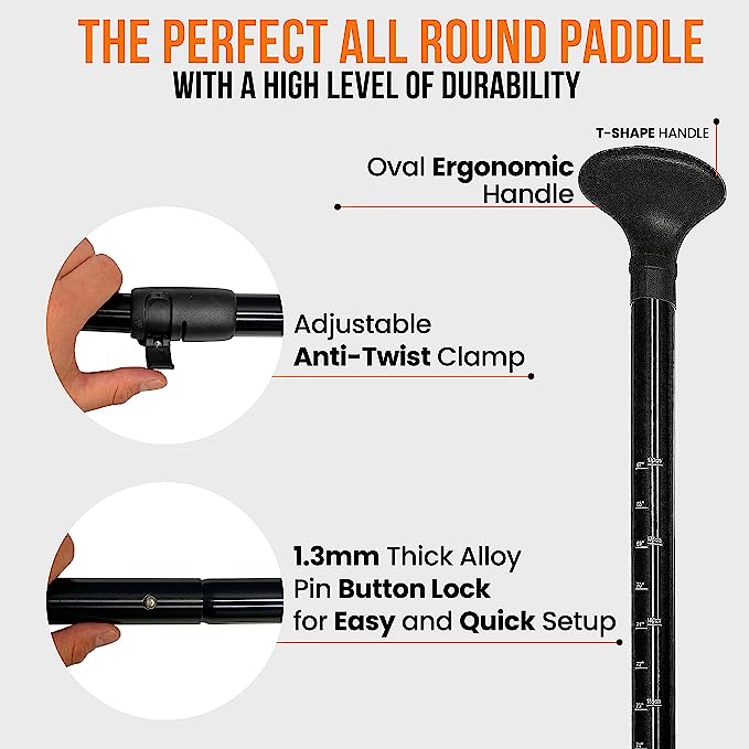 Paddle Board Paddle Sup Paddle 3 Pieces SUP Paddle Board Accessories, Floating Lightweight Aluminum Alloy Shaft, Adjustable Double Holes Lock SUP Paddle, Black 1Pcs