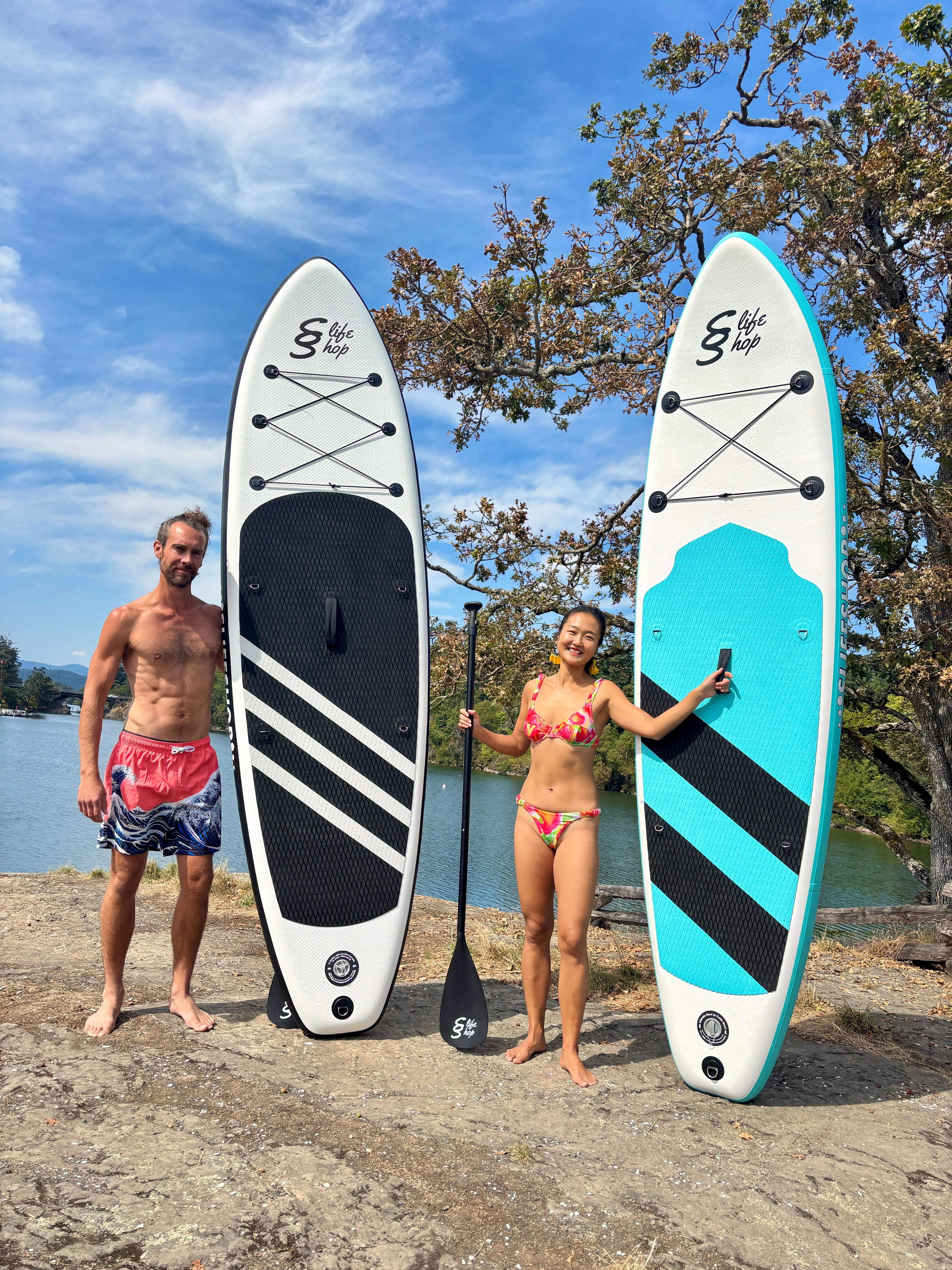 Clearance! Compact Teal Ultra-Light Stand Up Paddle Board SUP  Inflatable SUP Designed by Local Canadian Artist 10’ Light Weight Slifeshop
