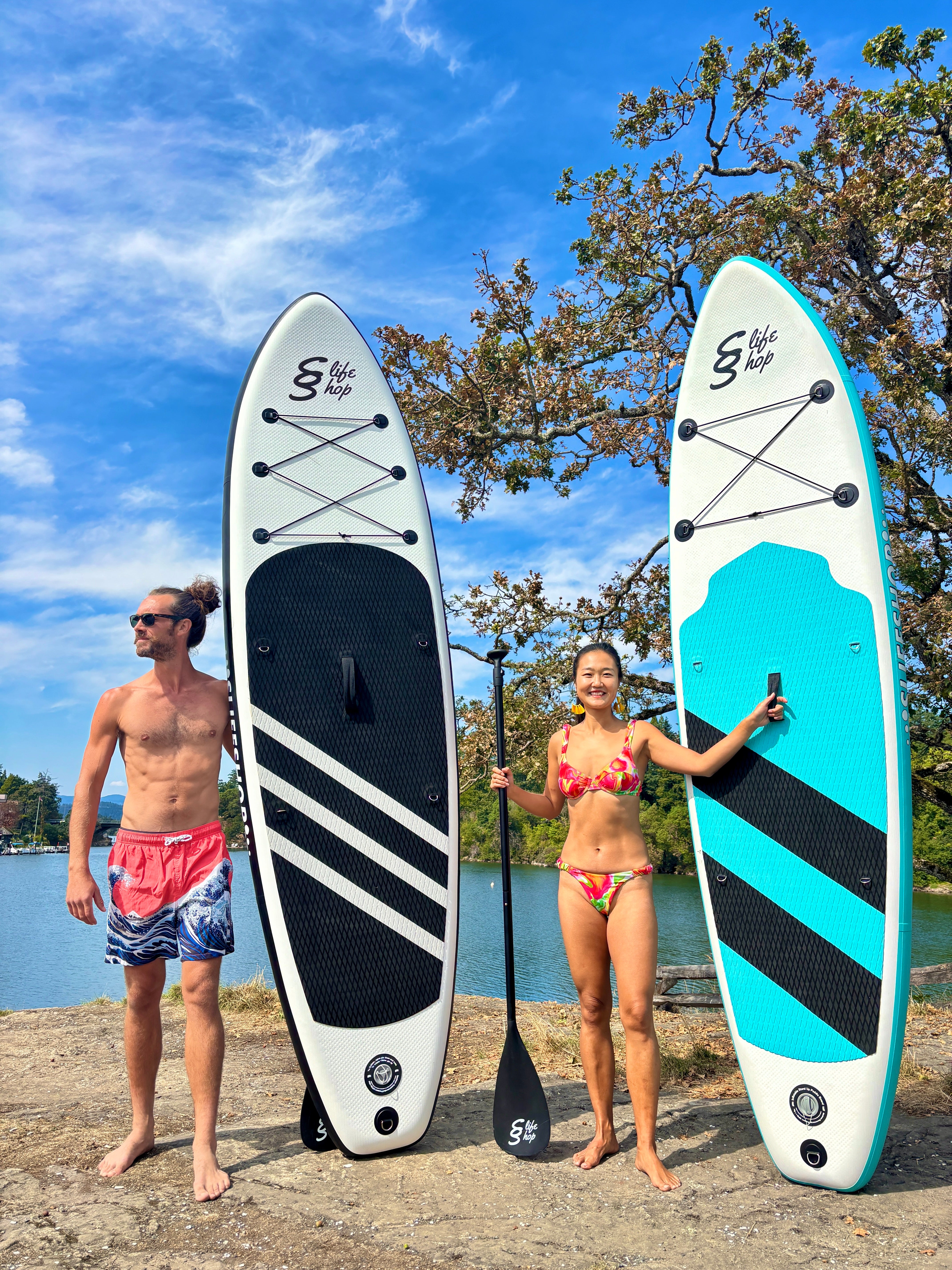 Clearance! Compact Teal Ultra-Light Stand Up Paddle Board SUP  Inflatable SUP Designed by Local Canadian Artist 10’ Light Weight Slifeshop