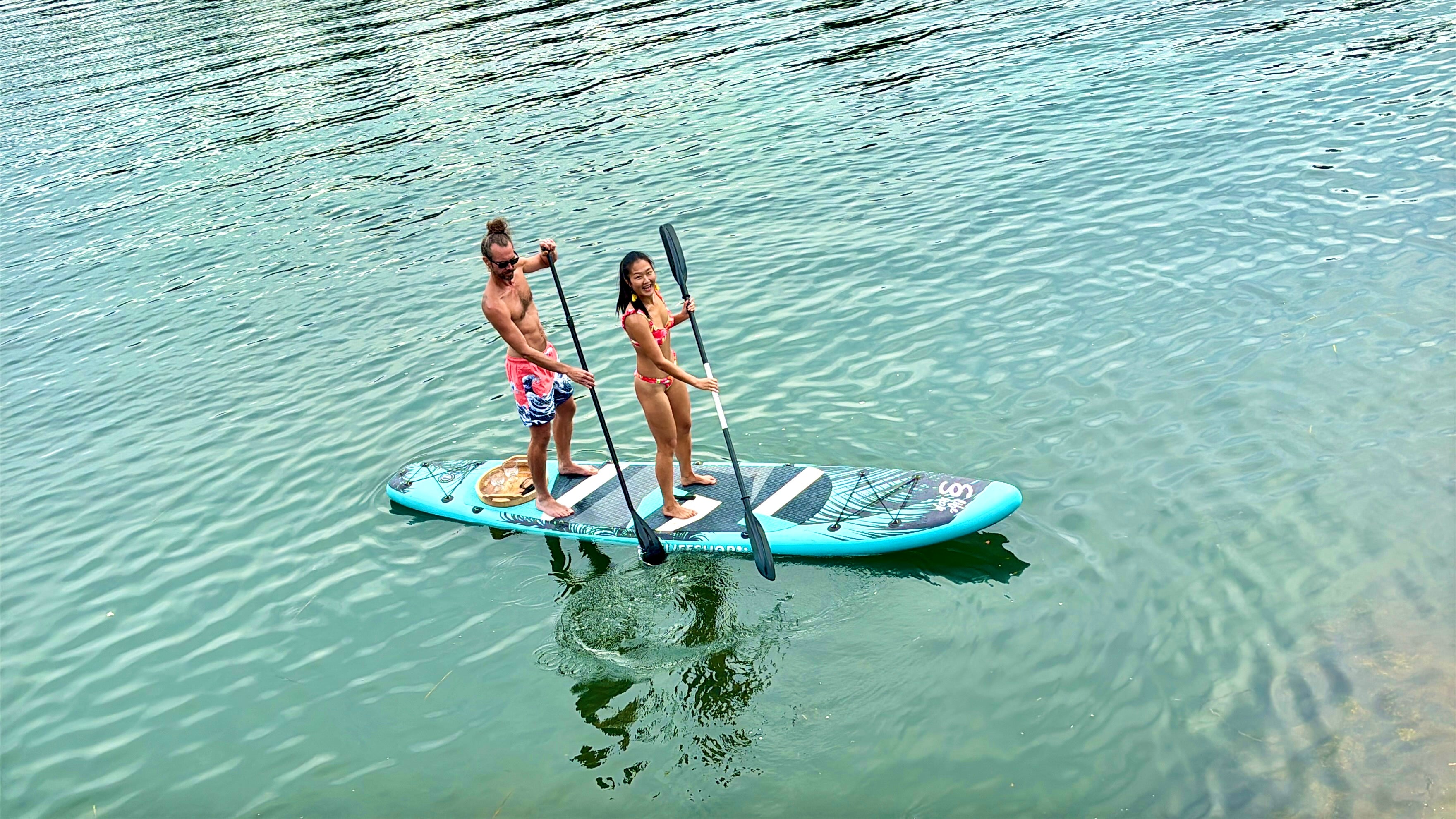Slifeshop Double Adventurer 2-4 People Ultra-Long Sea Dragon 14’ Stand Up Paddle Board SUP Inflatable SUP Designed by Local Canadian Artist 14’ Extra Long& Extra D-ring For Kayak Conversion
