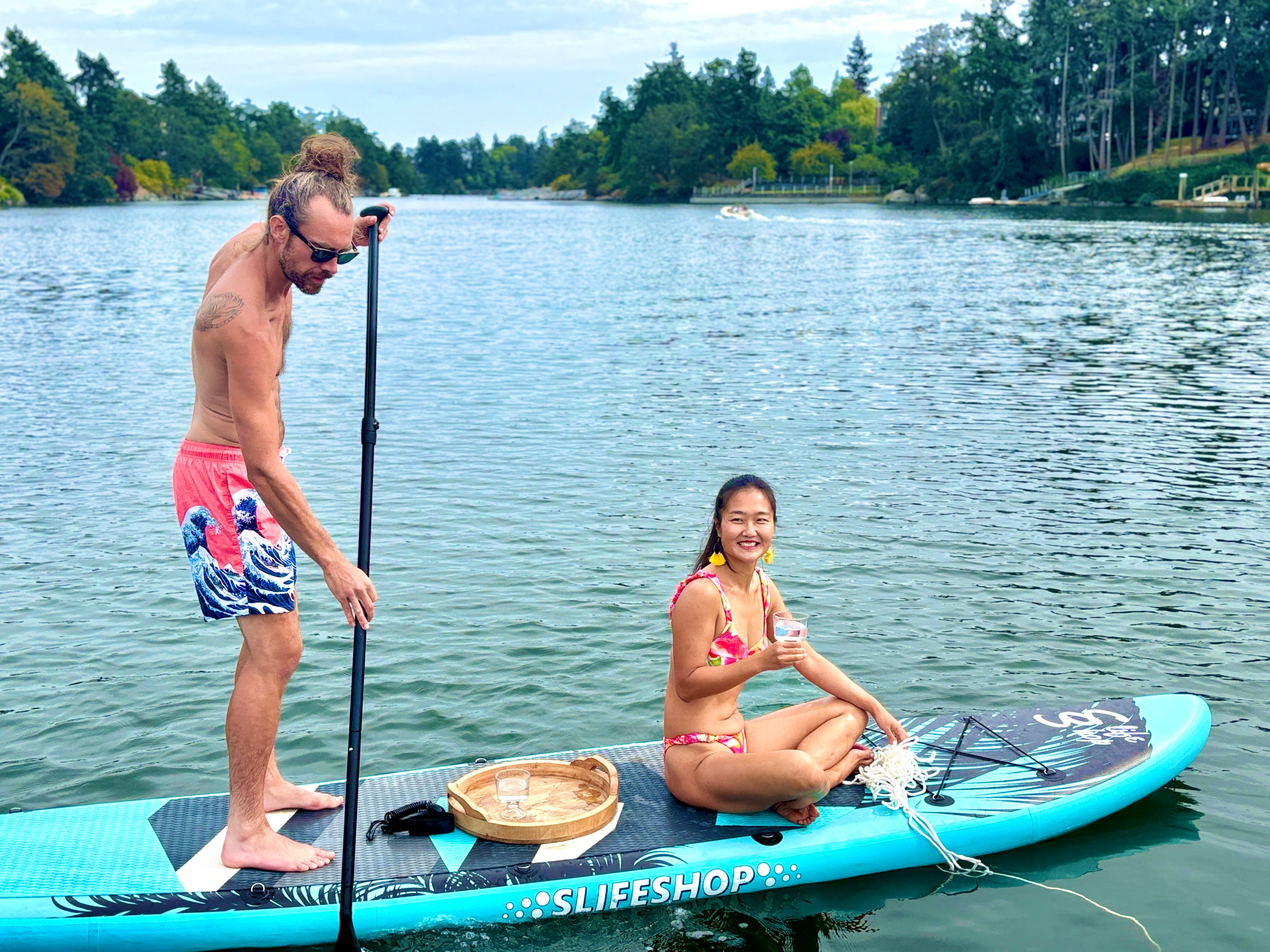 Slifeshop Double Adventurer 2-4 People Ultra-Long Sea Dragon 14’ Stand Up Paddle Board SUP Inflatable SUP Designed by Local Canadian Artist 14’ Extra Long& Extra D-ring For Kayak Conversion