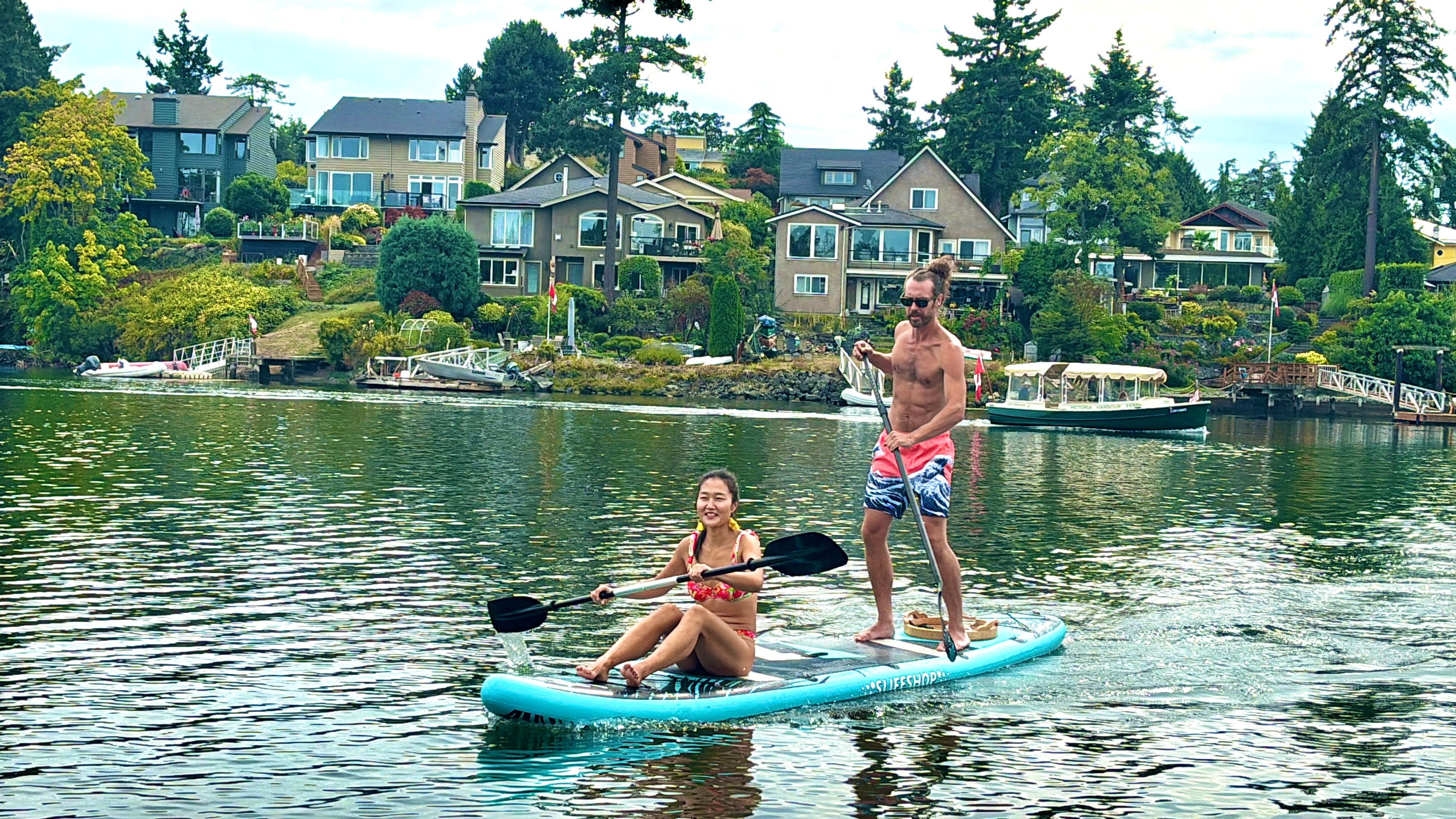 Slifeshop Double Adventurer 2-4 People Ultra-Long Sea Dragon 14’ Stand Up Paddle Board SUP Inflatable SUP Designed by Local Canadian Artist 14’ Extra Long& Extra D-ring For Kayak Conversion