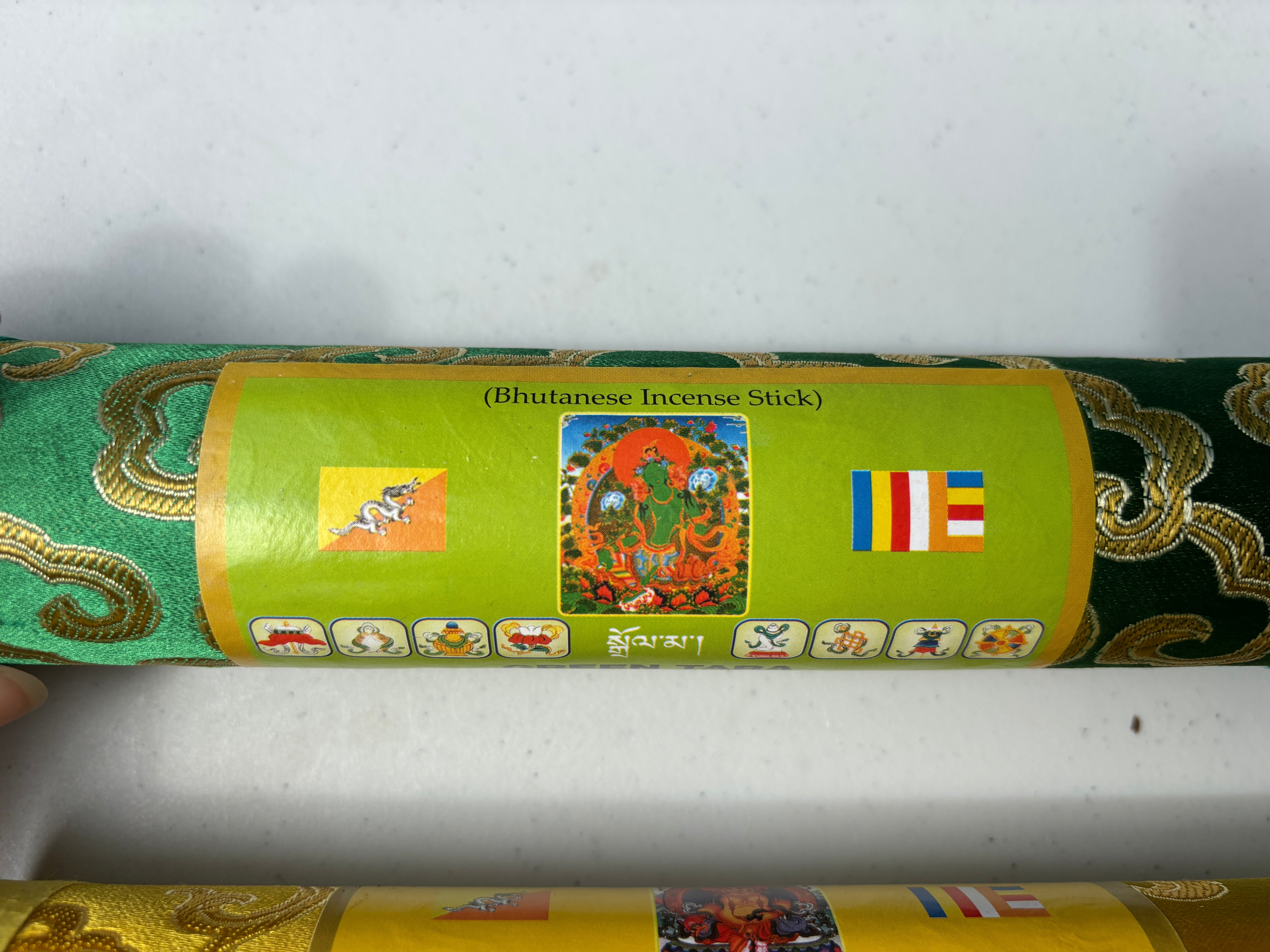 Tibetan Bhutanese Handmade Solid Stick Incense 100% Organic Herbs Beautiful Embroidered Box Red Sandal Wood, Medicine Buddha,Green Tara