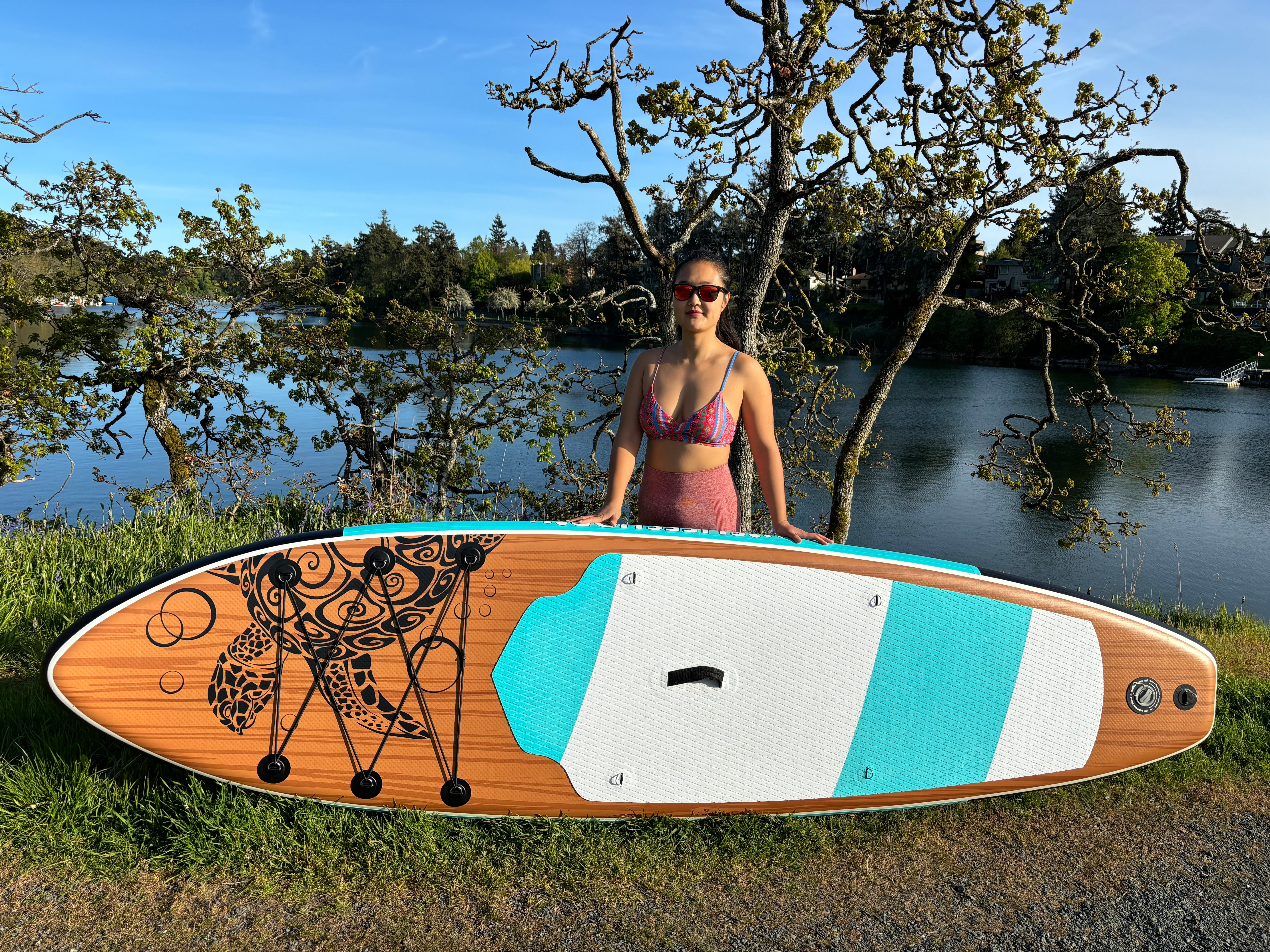 Slifeshop Stand Up Paddle Board SUP Inflatable Wood Turtle Teal