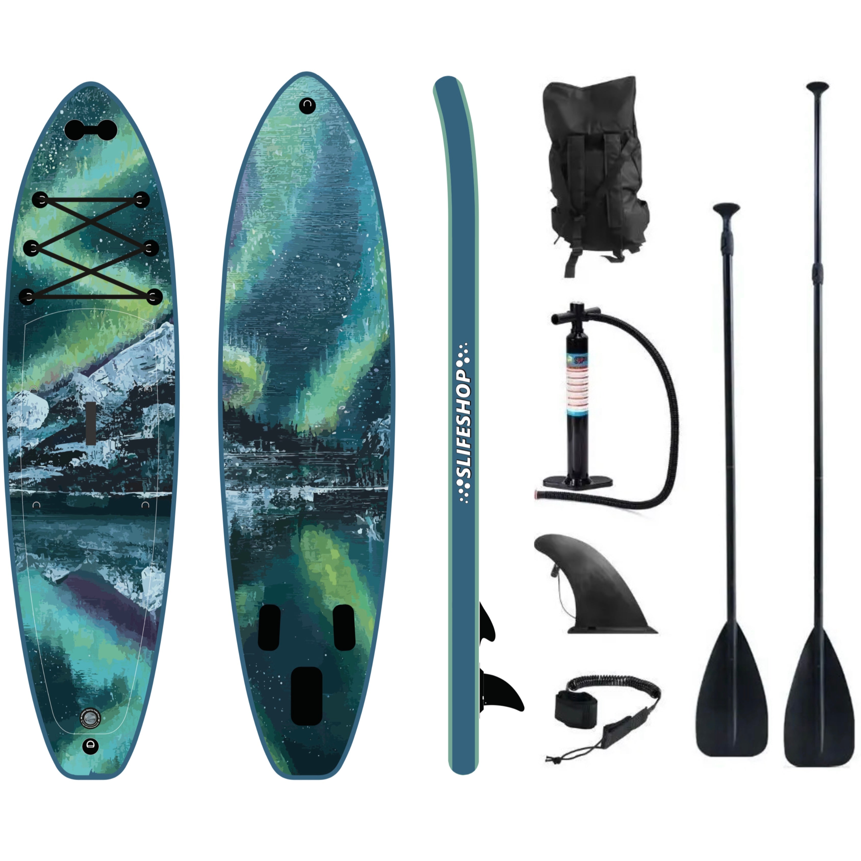 Slifeshop Lake Louis Aurora Borealis Stand Up Paddle Board SUP  11’ & 11’6” Inflatable SUP Designed by Local Canadian Artist Northern Lights