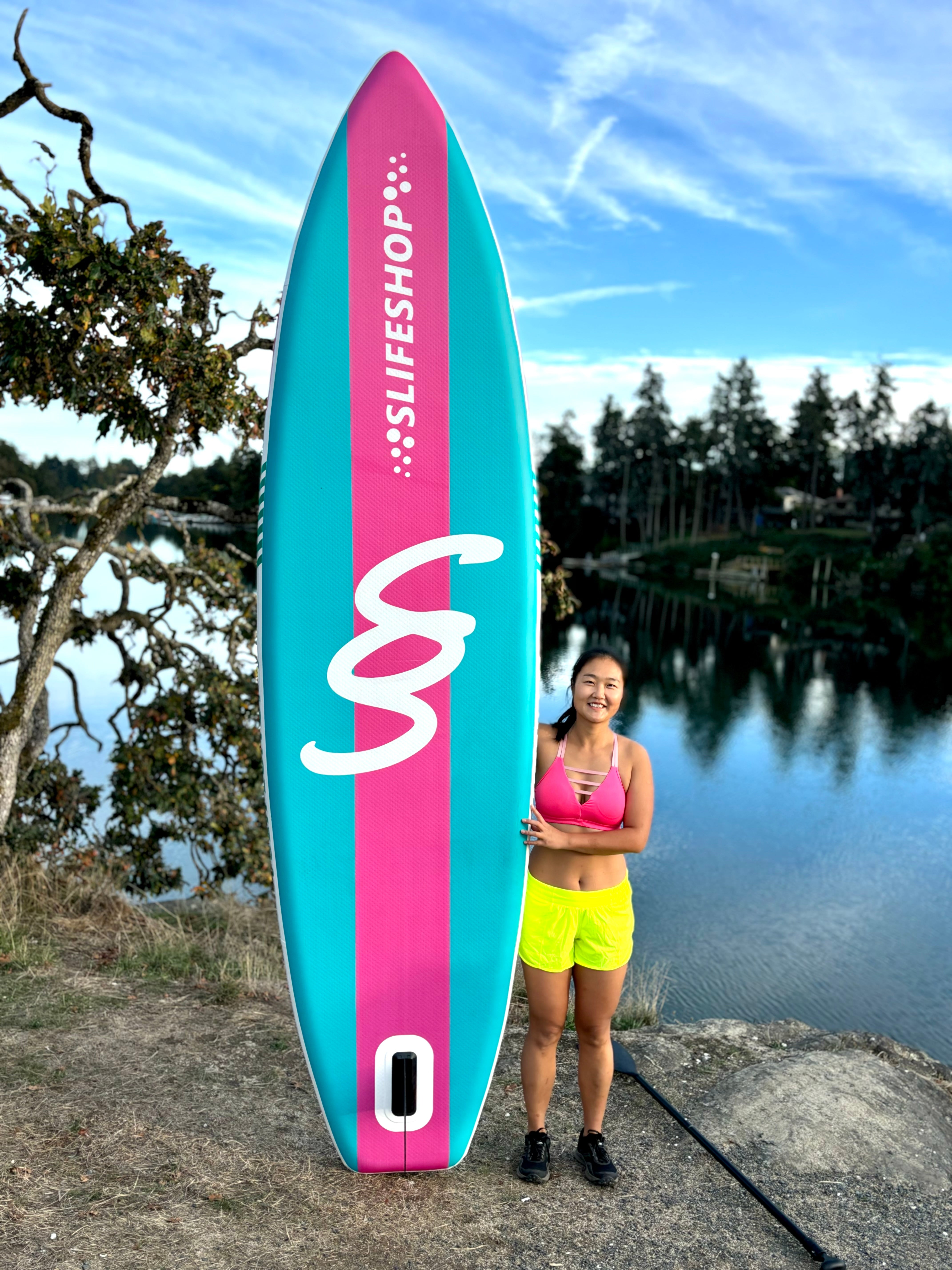 Breezy Stand Up Paddle Board SUP  11’ Inflatable SUP Designed by Local Canadian Artist Pink Blue