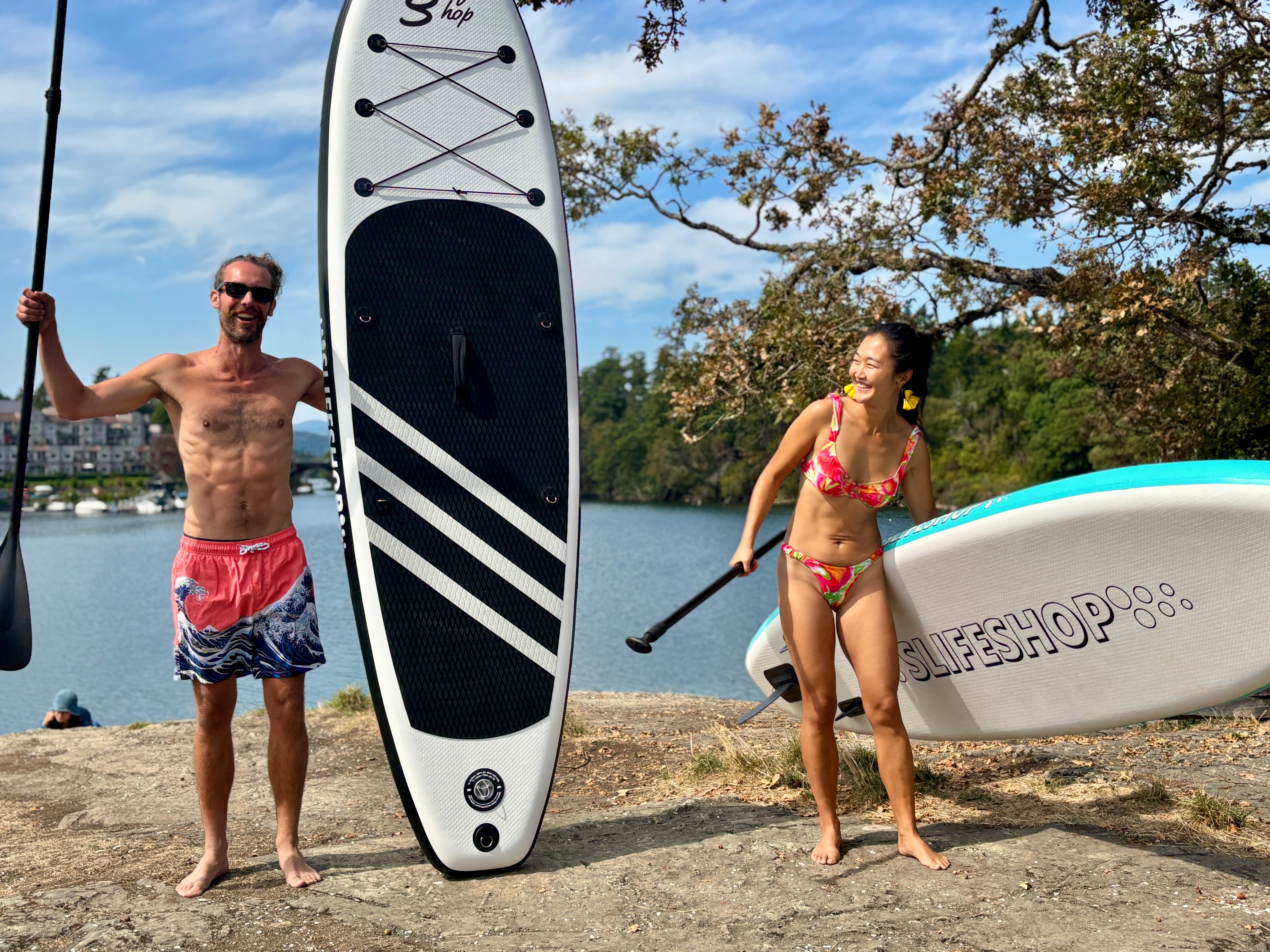 Clearance! Compact Teal Ultra-Light Stand Up Paddle Board SUP  Inflatable SUP Designed by Local Canadian Artist 10’ Light Weight Slifeshop