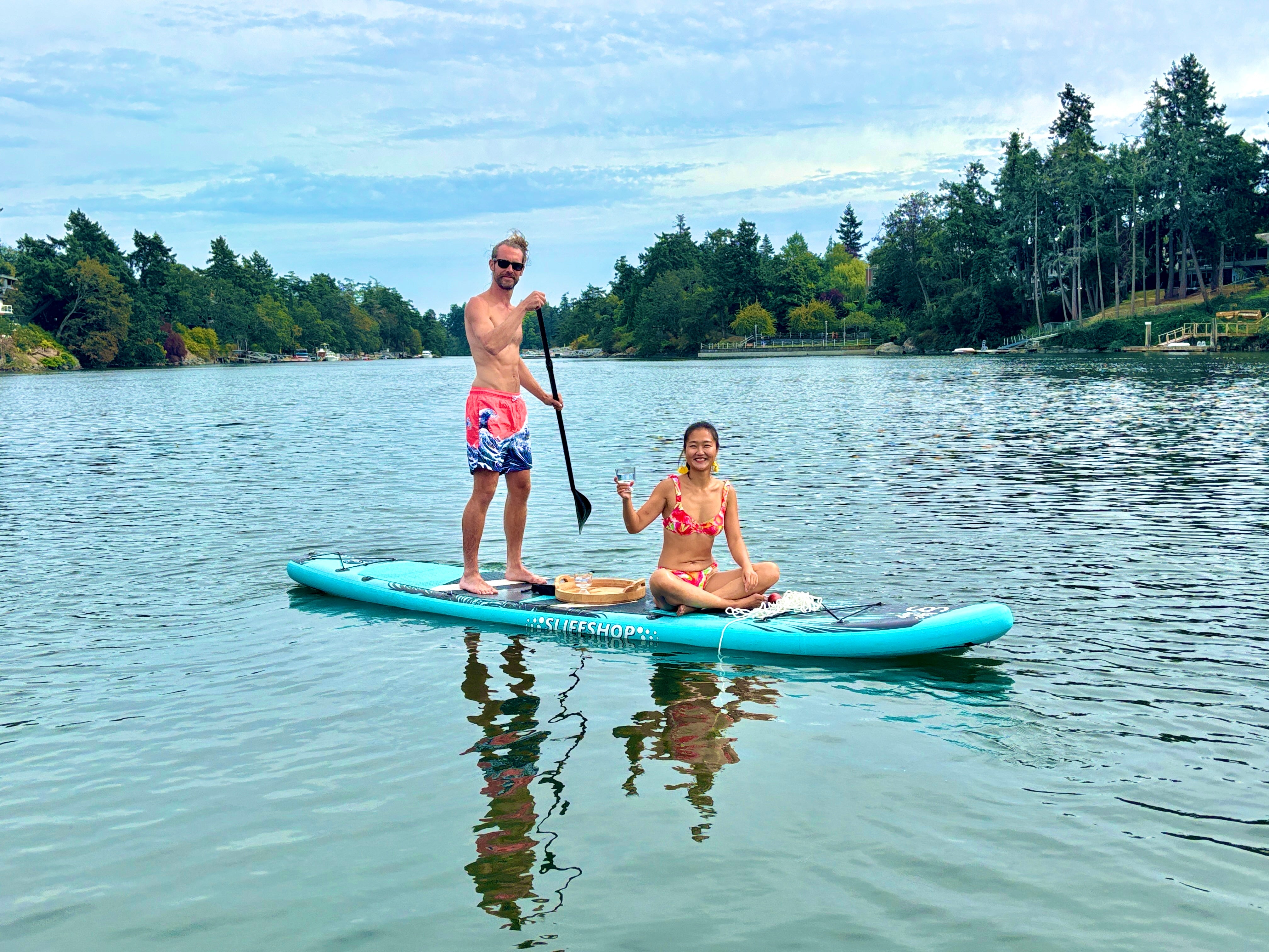 Slifeshop Double Adventurer 2-4 People Ultra-Long Sea Dragon 14’ Stand Up Paddle Board SUP Inflatable SUP Designed by Local Canadian Artist 14’ Extra Long& Extra D-ring For Kayak Conversion