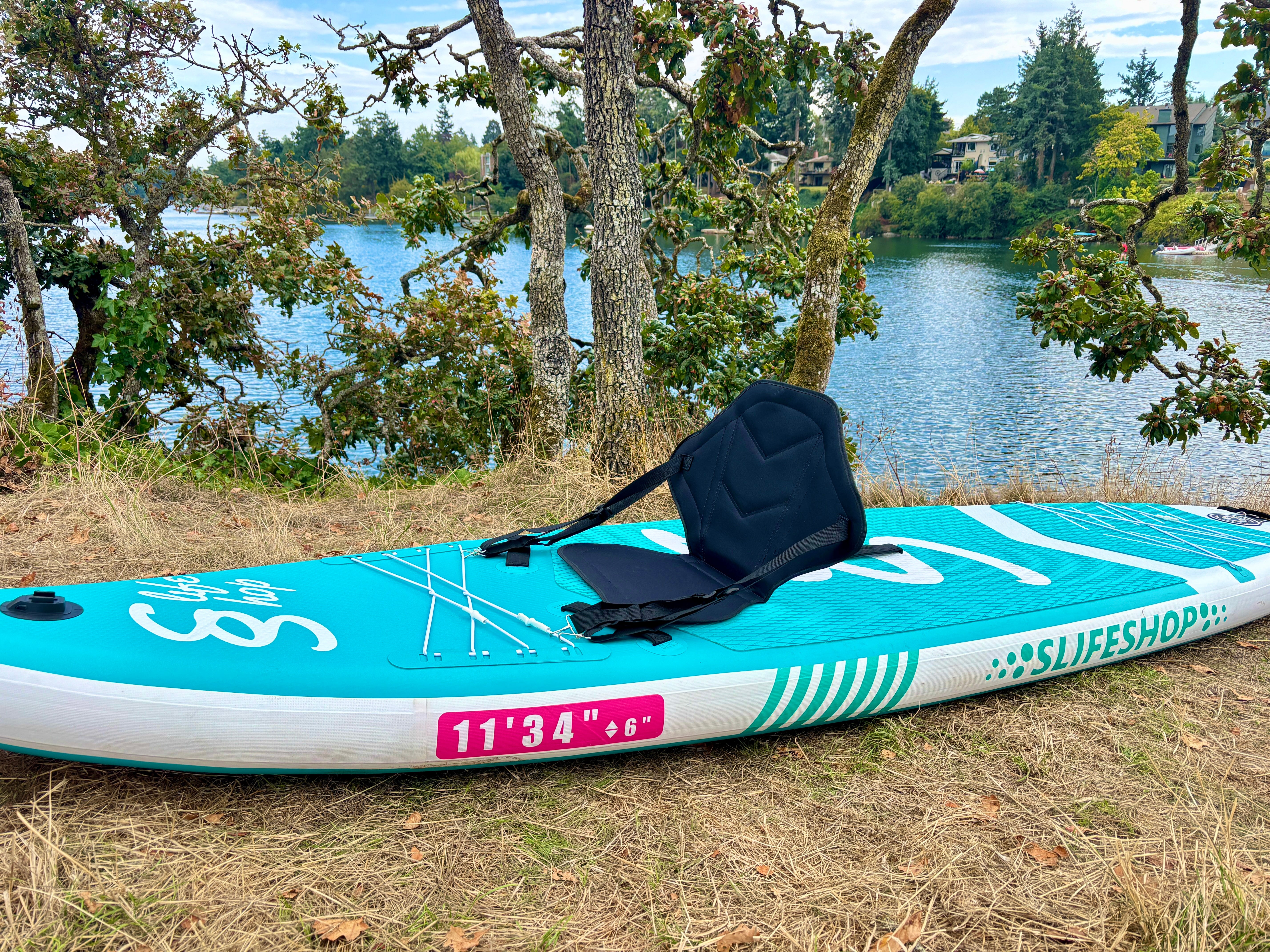 Breezy Stand Up Paddle Board SUP  11’ Inflatable SUP Pink Blue Front&Back Bungee Extra Wide Deck 34” for Stability Designed by Local Canadian Artist