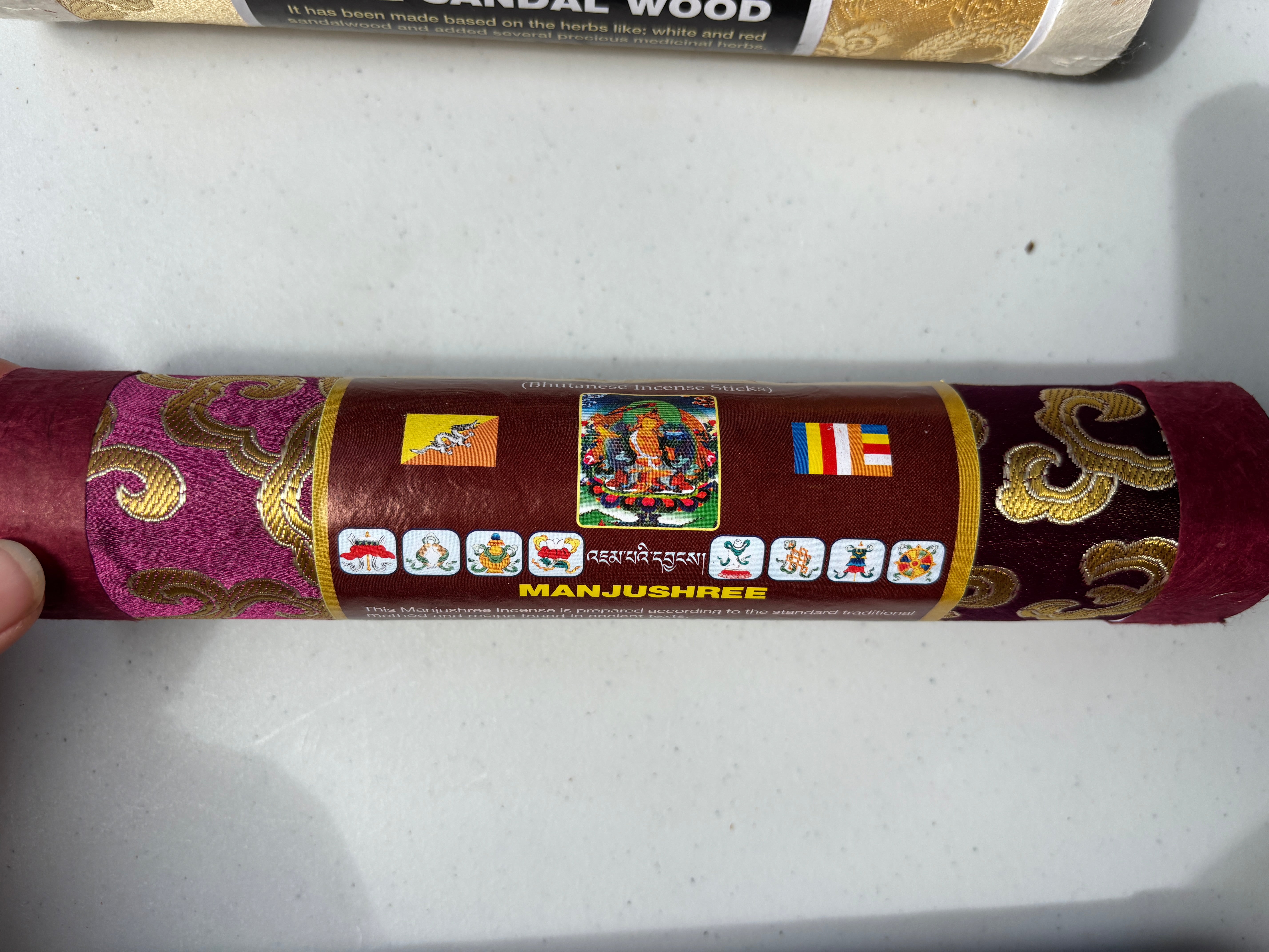 Tibetan Bhutanese Handmade Solid Stick Incense 100% Organic Herbs Beautiful Embroidered Box Red Sandal Wood, Medicine Buddha,Green Tara