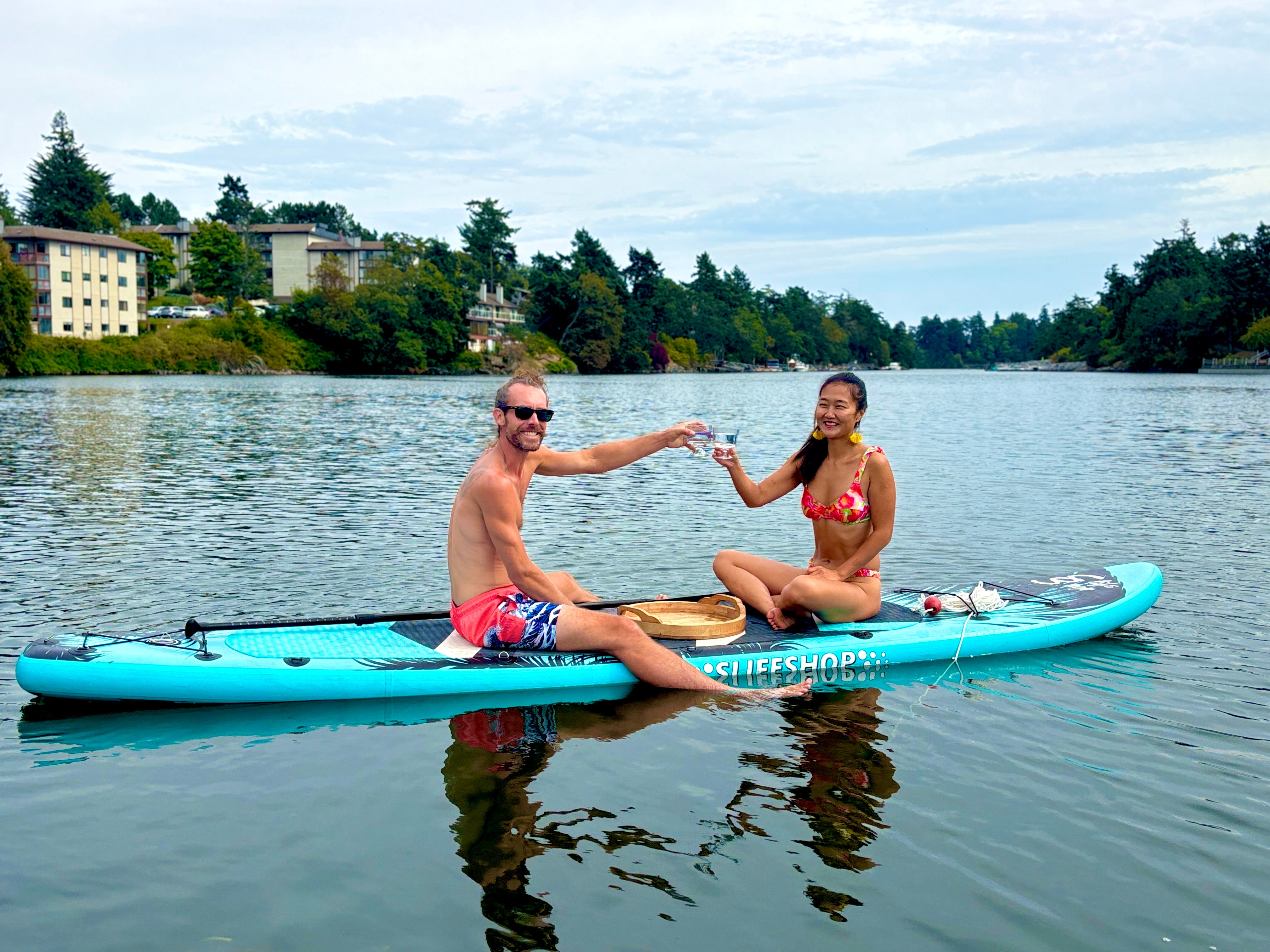 Slifeshop Double Adventurer 2-4 People Ultra-Long Sea Dragon 14’ Stand Up Paddle Board SUP Inflatable SUP Designed by Local Canadian Artist 14’ Extra Long& Extra D-ring For Kayak Conversion