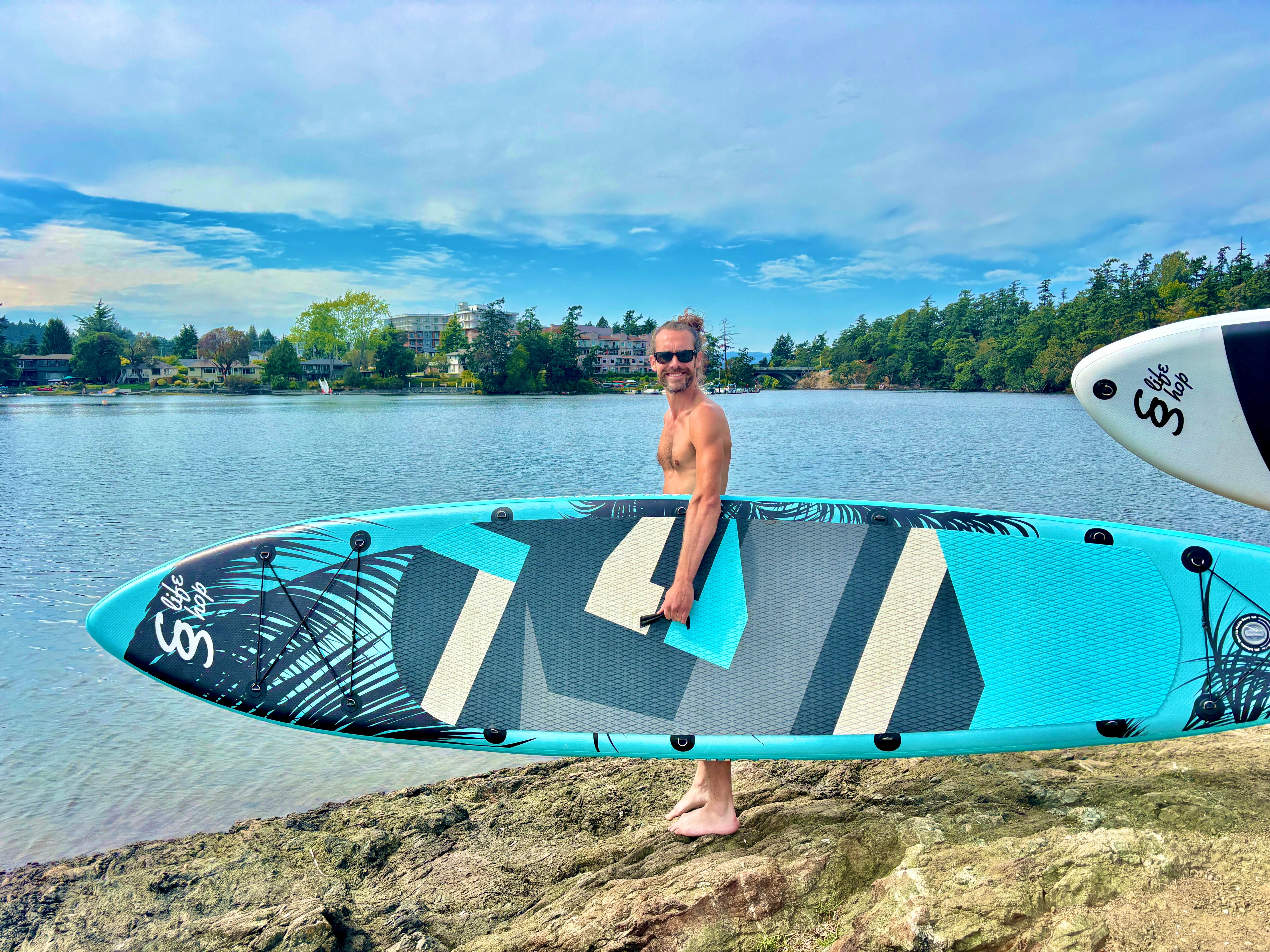 Slifeshop Double Adventurer 2-4 People Ultra-Long Sea Dragon 14’ Stand Up Paddle Board SUP Inflatable SUP Designed by Local Canadian Artist 14’ Extra Long& Extra D-ring For Kayak Conversion