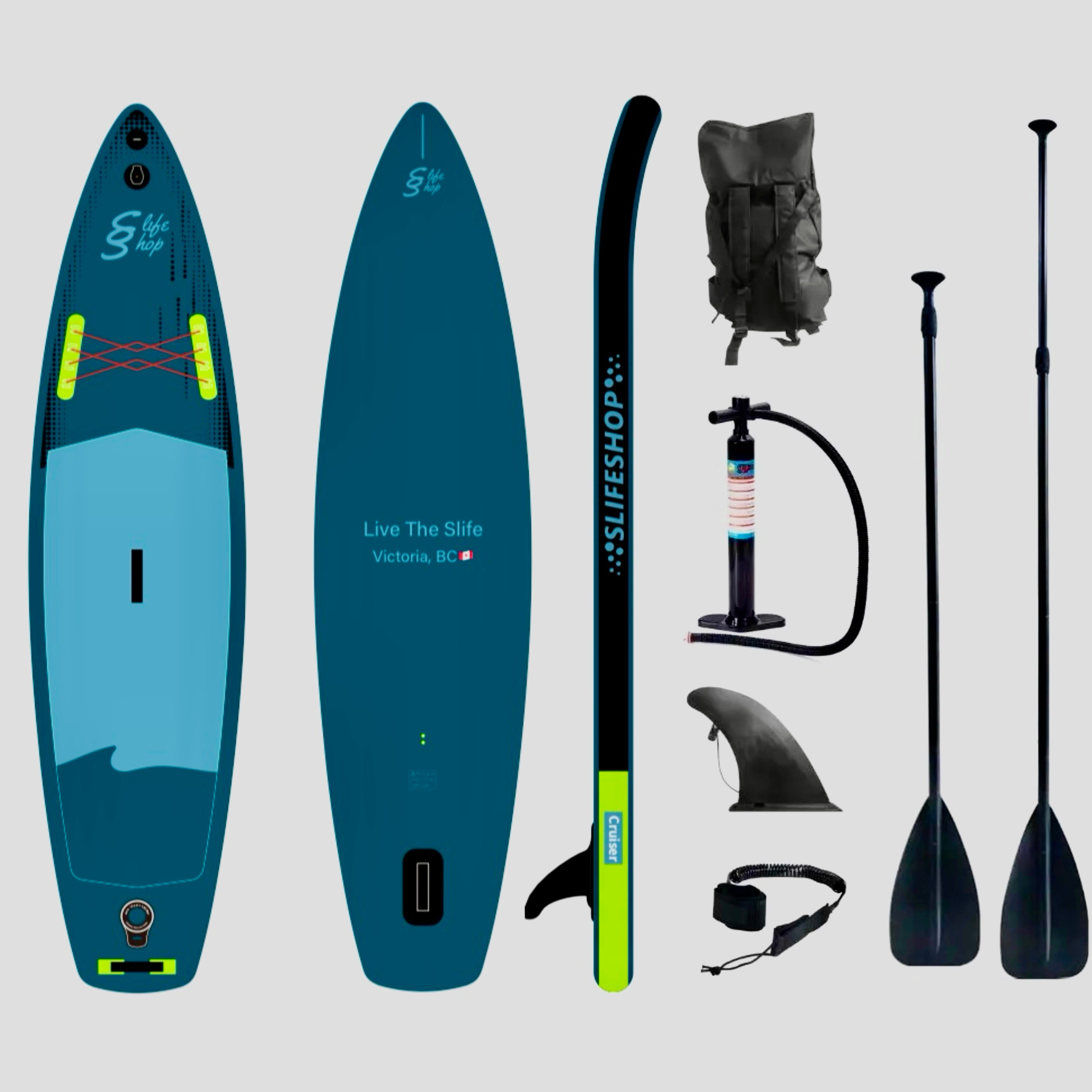 Slifeshop Cruiser Stand Up Paddle Board SUP  11’ Inflatable SUP Designed by Local Canadian Artist Go-pro Mount